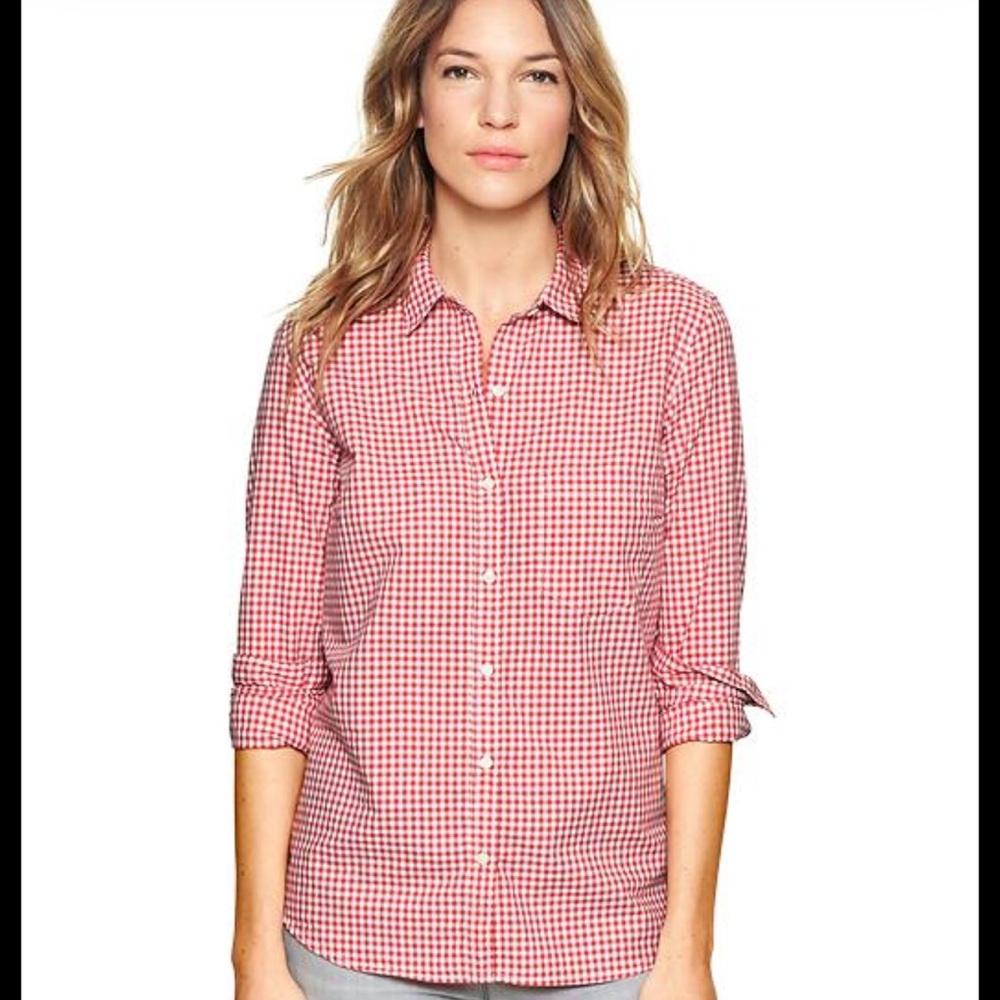GAP Red Gingham Boyfriend Fit Shirt SZ L
